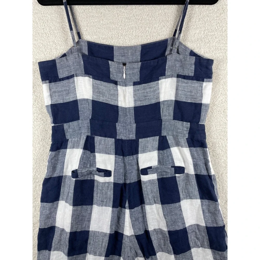 j. crew gingham 100% beauchamps linen capri wide leg jumpsuit 4 coastal preppy